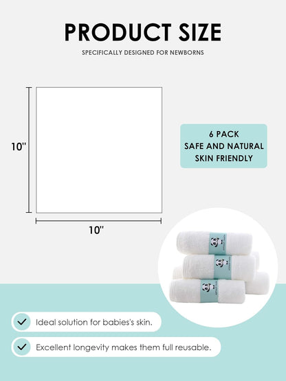 Baby Washcloths, Rayon Made from Bamboo, White 6 Pack - photo 2