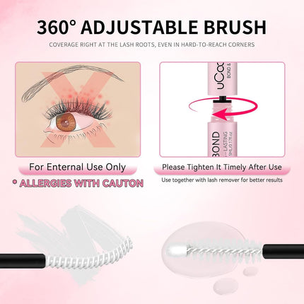 Lash Bond and Seal Waterproof for Lash Clusters 144Hours New Upgrade Leak-Proof Cap Upgraded Airtight Pipe Material Non-Irritating Lash Glue for DIY at Home(White,10ML)