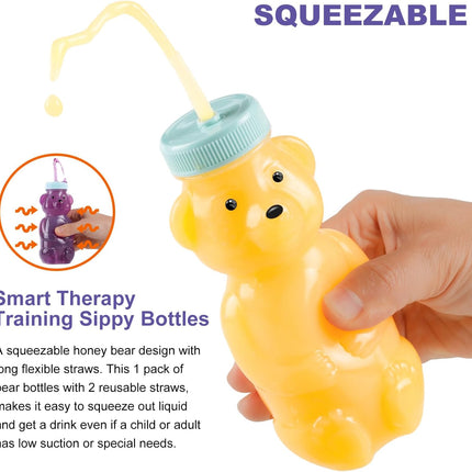 Mootikar Honey Bear Straw Cups for Babies 1 pack, 8oz straw bear cup with improved safety lid design, honeybear baby cup straw, Leak-Proof & Food-Grade & BPA Free (AQUA)