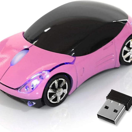 HuGuWdy Pink Wireless Car Mouse - 2.4G Wireless with USB Receiver, Optical Mouse for PC, Laptop, Tablet - Win XP/Vista/7/ME/2000/Mac OS Pink Mouse for Her for Christmas