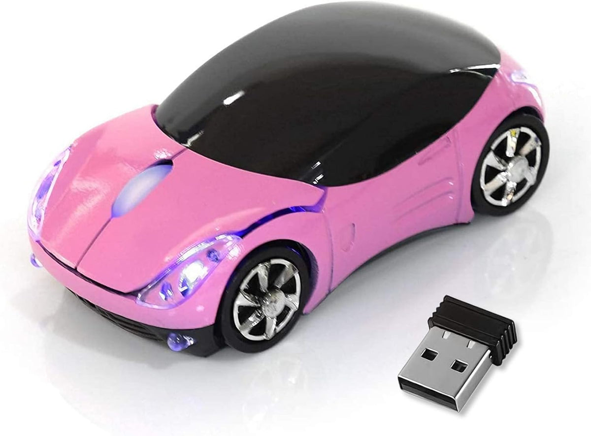 Pink 2.4G Wireless Car Mouse with USB Receiver