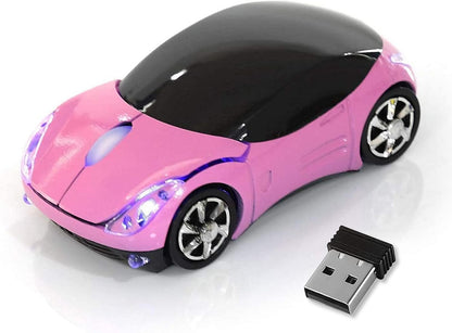 Pink 2.4G Wireless Car Mouse with USB Receiver