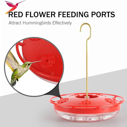 eWonLife 2 Pack Hummingbird Feeders for Outdoors, 16oz Leak-Proof Saucer Humming Bird Feeder with Integrated Ant Moat, Bee Proof 5 Feeding Ports, Brush, Easy Clean & Refill, Hanging Garden Yard Décor