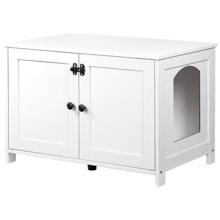 Litter Box Enclosure, Cat Litter Box Furniture with Removable Divider, Large Hidden Litter Box Furniture, Wooden Cat House, End Side Table, 31" L x 17.5" W x 19.7" H, Greige BG03MW01G2
