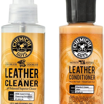 Chemical Guys Leather Cleaner and Conditioner Kit - 2 Bottles (4 oz Each), Car Cleaner and Conditioner, Safely Cleans & Conditions Leather Car Interiors, Furniture, Shoes, Boots, Bags, Apparel & More