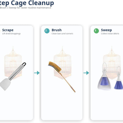 8PCS Bird Cage Cleaning Kit - Heavy Duty Bird Cage Cleaner Set with Stainless Steel Scraper, Wire Brushes, Mini Broom & Dustpan - Complete Deep Cleaning Tools for Parakeet, Parrot & Budgie Cages