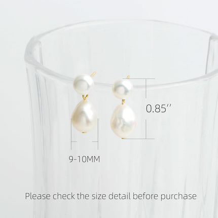 Handmade Freshwater Cultured White Baroque Pearl Dangling Drop Earrings for Women, 14K Gold Plated
