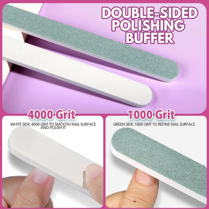 Limás y pulidores de uñas, kit de limas de uñas de 20PCS. Bloque pulidor rectangular y lima de uñas de 7 lados de 100/180 Grit y pulidor. Kit de preparación de uñas. Herramientas de manicura