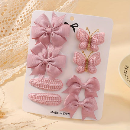 8pcs Pink Baby Girl Hair Bow Clips Set 1.7"-2.5" Toddler Hair Clips Boutique Grosgrain Ribbon Bow Knitted Butterfly Hair Barrettes Accessories for Infant Toddler Kids
