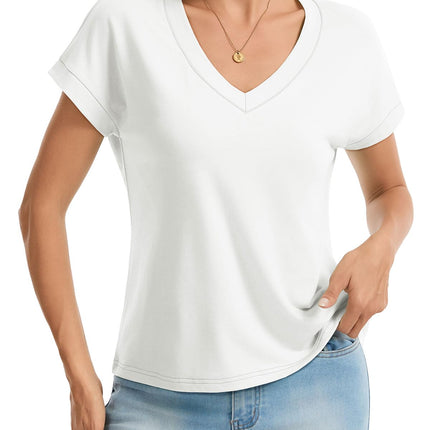 Womens Crop Tops V Neck Short Sleeve T Shirts Summer Basic Tee