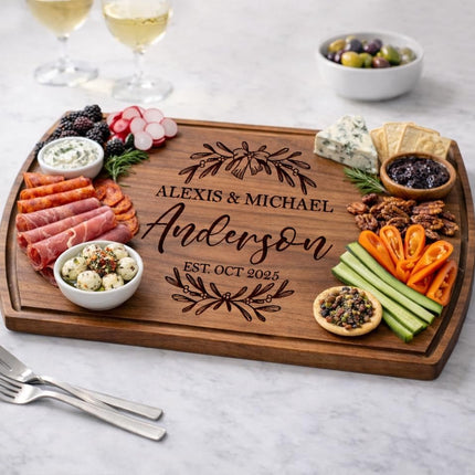 Tayfus Personalized Cutting Board, Custom Engraved Wood Charcuterie Board - Unique Gift Idea for Wedding, Engagement, Bridal Shower, Anniversary & Housewarming - For Couples, Parents & Family