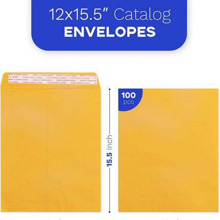 Geofun 12 x 15.5 Inch Manilla Envelopes with Peel & Seal Closure, Large Yellow Envelopes for Mailing Homemade Items, Legal Size Letters, 11 x 14 Documents, Tax Records, 100 Pack