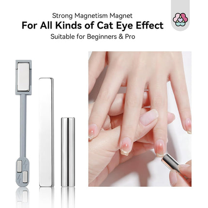 SAVILAND Cat Eye Magnet for Nails: 9PCS Cat Eye Gel Nail Polish Magnet Nail Art Tools Strong Nail Magnet Cateye Square Round Magnet Stick French Cat Eye Effect Double Ended Home DIY Salon Use