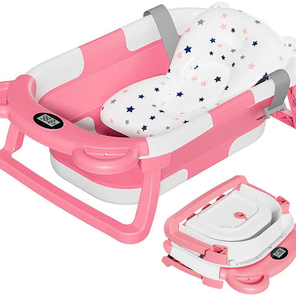 TPN Collapsible Baby Bathtub, Baby Bath Tub with Soft Cushion & Real-Time Thermometer, Baby Bathtub Infant to Toddler Tub (0-36 Months), Portable Newborn Travel Bath tub