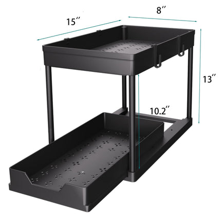 Under Sink Organizer 2 Pack, Bathroom Cabinet Organizer, 2 Tier Sliding Cabinet Basket Organizer Drawer, Multi-Purpose Bath Collection Baskets for Bathroom (Black)