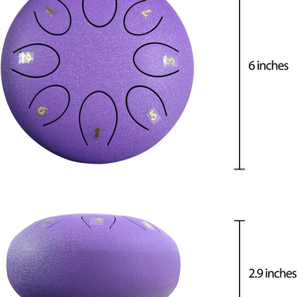 REGIS Steel Tongue Drum 6 Inch 8 Notes, Rain Drum Style Calming Percussion Instrument for Relaxation & Meditation, Musical Gift for Adults & Beginners(Lavende)