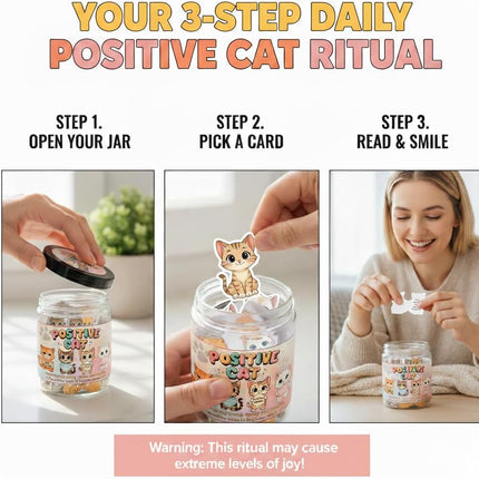 Positive Cat Jar with 60 Daily Affirmation Cards, Emotional Support Gift, Cute Kitty Decor, Cat Themed Gifts for Women, Inspirational Gifts for Cat Lovers