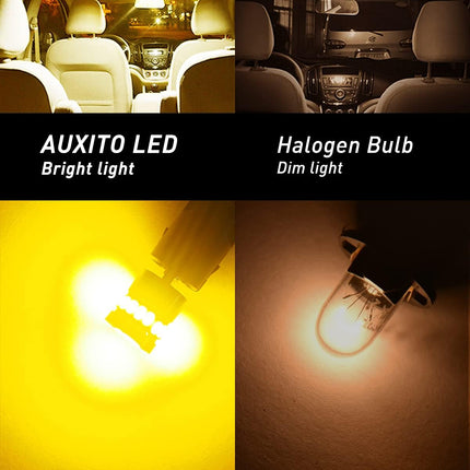 AUXITO 194 LED Light, Amber Yellow 168 2825 W5W T10 Wedge LED Replacement Light Kit Error Free for Car Dome Map Door Parking License Plate Marker Lights, Pack of 10