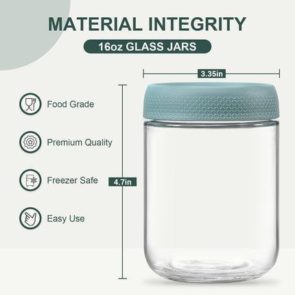 6-pack 16 oz Overnight Oats Containers with Lids, Glass jars with Airtight Lids, Wide mouth Mason Salad jars, Glass Food Storage Containers for Snacks Yogurt Spice Sugar