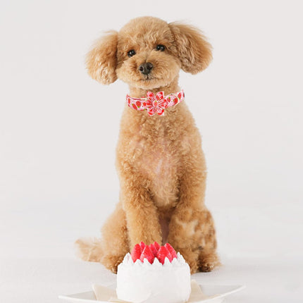 Elegant little tail Dog Collar, Spring Dog Collar with Flower Strawberry Print Cotton Soft Female Pet Collar Flower Dog Collar Adjustable Dog Collar for Small Dogs