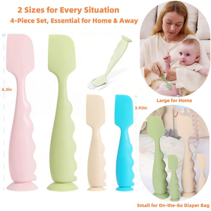 Diaper Cream Spatula 4 Pack,Soft Baby Butt Spatula baby diaper cream Applicator,Convenient Diaper Rash spatula,Silicone Butt Paste spatula Brush (2 Large 2 Small)