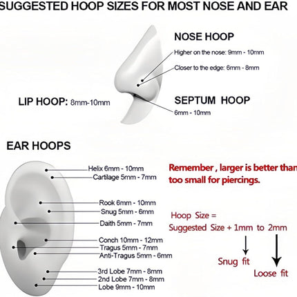 20G 18G 16G Titanium Nose Ring Hoop, Cartilage Hoop Earrings for Women Men Silver Gold Nose Ring Septum Ring Tragus Conch Helix Daith Lip Piercing Jewelry 6mm/7mm/8mm/9mm/10mm
