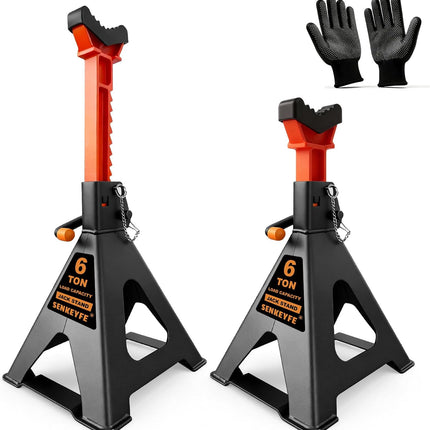 6 Ton (13,200 LBs) Jack Stands with Crossbars,Double Pin Locking,Rubber Cover,Large Foot Base,15"-22" Adjustable Height,Heavy Duty Car Jack Stands,Lifting Bus,RV,SUV,MPV,Pickup Truck,2 Pack