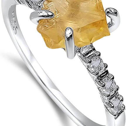 Real Raw Crystal Dainty Ring white Gold Birthstone gift for sister daughter niece Christmas birthday Uniquelan Jewelry