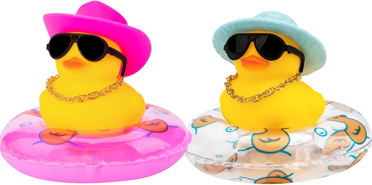 Car Rubber Duck 2Pcs Duck Car Decoration Dashboard Car Ornament for Car Dashboard Decoration Accessories with Mini Swim