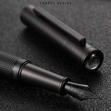 Matte Black Forest Fountain Pen Extra Fine Nib Classic Design with Converter and Metal Pen Box Set by Asvine