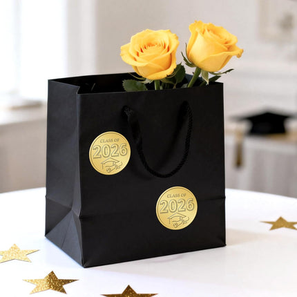 Graduation Class of 2026 Stickers 2 Inch 100Pcs Gold Embossed 2026 Graduation Cap Diplomas Stickers Gold Foil Grad Sticker for Envelopes Seals Cards Announcements Grad Party Favors
