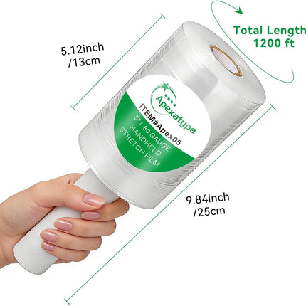 5" x 1200' Plastic Shrink Wrap Roll for Moving – 80 Gauge, 500% Stretch Saran Wrap, Heavy Duty Stretch Wrap for Shipping, Packing, Pallet & Furniture Protection – 12 Rolls with Handles