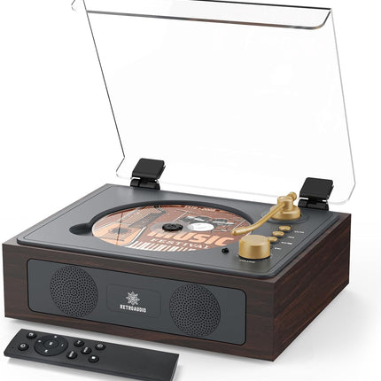 CD Player with Built-in Speakers Bluetooth Retro Portable CD Players for Home Music Player with Remote Control Headphone Jack Walnut Brown