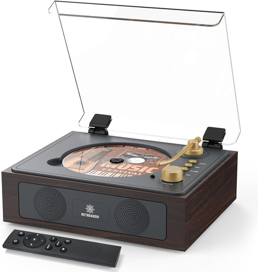 Retro Portable CD Player with Built-In Speakers and Bluetooth, Walnut Brown