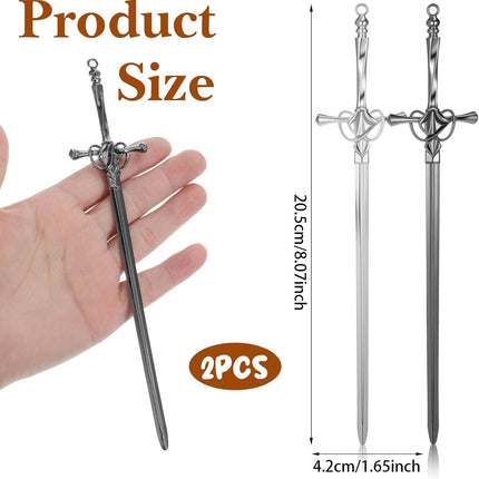 2 Pack Letter Openers, Sword Letter Opener with Ergonomic Handle, Mail Opener Tool for Home & Office Use (Silver & Black, 8.07x1.65 Inch)