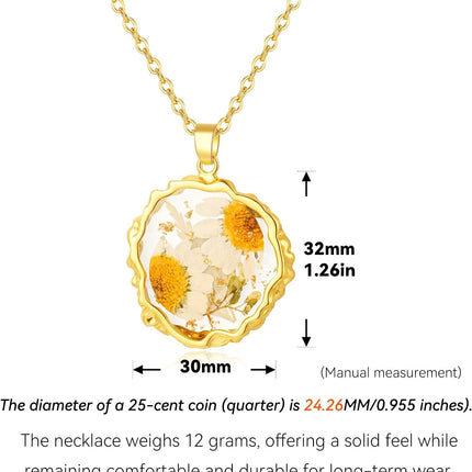 Hefestus Birth Flower Necklaces for Women,1-12 Month Real Pressed Flower Necklace,Boho-Style Personalized Jewelry, Handmade Floral Pendant,Thoughtful Gift for Christmas,Birthday|18"