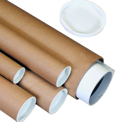 Box USA BP3018K Mailing Tubes with Caps, 3" x 18", Kraft (Pack of 24)