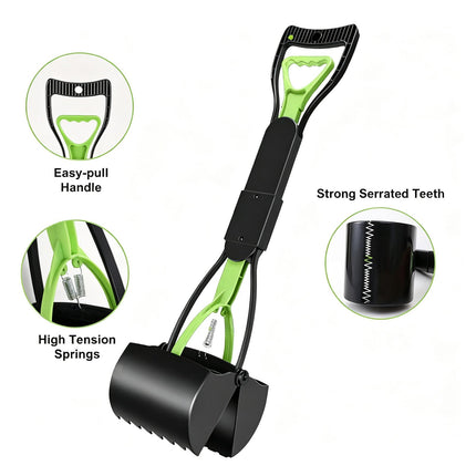 23.6" Pooper Scooper, Portable Dog Poop Pick Up Tool for Large Medium Dogs, Heavy Duty Pet Waste Cleaner for Yard, Lawns, Grass and Outdoor Green