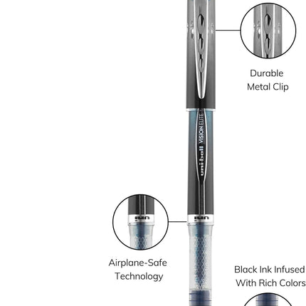 uniball Vision Elite Rollerball Pen, Micro Point (0.5mm), Blue BLX Ink, 6 Pens