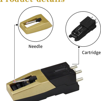 Record Player Needle, Upgraded Record Player Cartridge with Diamond Stylus Replacement for Crosley, ION, LP, Phonograph, and More (Gold)