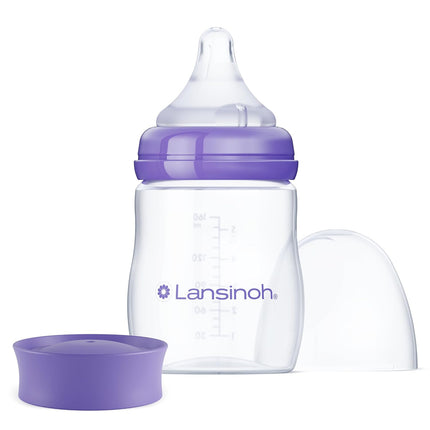 Lansinoh Anti-Colic Baby Bottles, BPA-Free Plastic, 5 Ounces, 1 Count, Slow Flow Nipples (Size S), Breastfeeding Bottle with NaturalWave Design