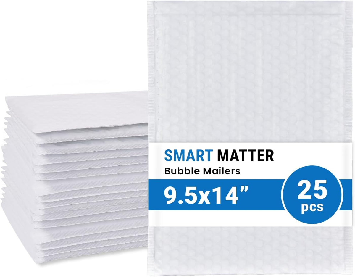 White Poly Bubble Mailers, 25 Pack, 9.5 x 14 Inch Usable Size, Self-Sealing