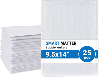 White Poly Bubble Mailers, 25 Pack, 9.5 x 14 Inch Usable Size, Self-Sealing