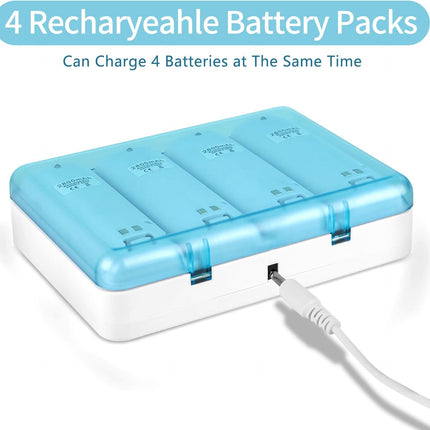 Wii Remote Battery Charger,4 in 1 Charging Station with 4 Pack 2800mAh Rechargeable Battery,USB Cable for Wii/Wii U Remote Controller (White)