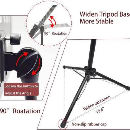 Sheet Music Stand with Light & Phone Holder, 57" Music Stand for Sheet Music High Stability, Height Adjustable Music Sheet Stand with Carrying Bag, Portable Music Book Holder (33-57inch)