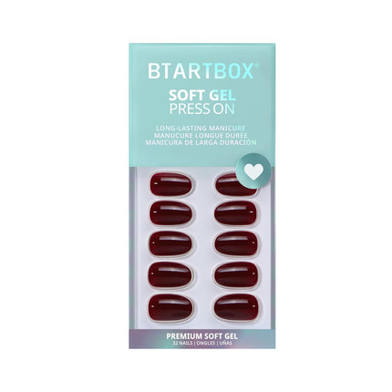 Press On Nails, Short Oval Dark Red Fake Nails, 32Pcs Full Kit - photo 5