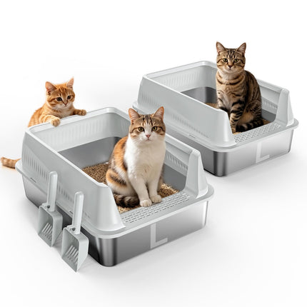 Stainless Steel Litter Box with Lid, High Sided Metal Litter Boxes