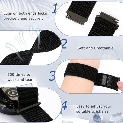 20mm Nylon Quick Release Band Compatible with Samsung Galaxy Watch 7 6 5 4 40mm 44mm/Garmin Vívoactive 6/5/3/3 Music/Forerunner 570 42mm/55/158/165/245/645/Amazift Active 2/Active/T-Rex 3 Pro 44mm
