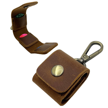 Genuine Leather Guitar Pick Holder Keychain, Guitar Picks Holder Case for 4 Picks, Portable Pick Holder for Guitar with Hook, Ideal Guitar Pick Storage