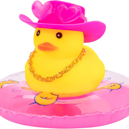 wonuu Car Rubber Duck Car Duck Decoration Dashboard Car Ornament for Car Dashboard Decoration Accessories with Mini Flower Hat Swim Ring Necklace and Sunglasses, I_red Heart Glasses&Pink Hat